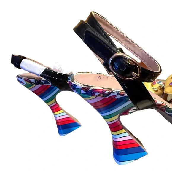 Betsey Johnson NWT Sz 8.5 Whimsical Colorful Heels & Yellow Rhinestone Bow (126) - Picture 5 of 12